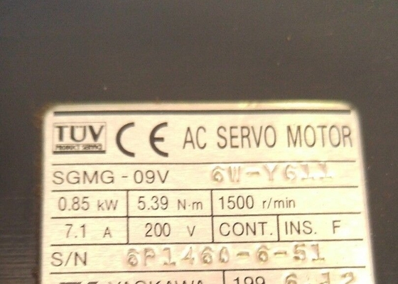 Quilowatt do nanômetro 1500 R/MIN do SERVO MOTOR 0,85 de Yaskawa SGMG-09V 6W-YG11 5,39 10,7 ampères