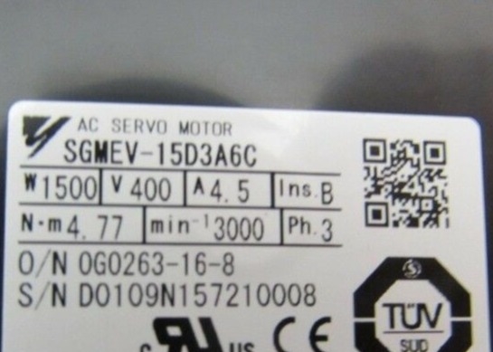 YASKAWA SGMEV-15D3A6C 1500W MOTOR AC SIGMA-5 4.5AMP 400V 3PHASE 20 bits Absoluto