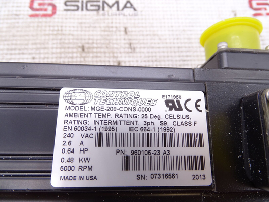 MGE-208-CONS-0000 EMERSON MG Servomotor 230VAC 2 Frame Englis