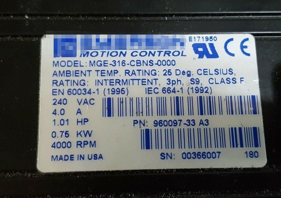 MGE-316-CBNS-0000 Motor Servo EMERSON MG 230 VAC 3 Frame Freio 24 VCC