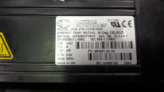 MGE-316-CONS-0000 EMERSON MG Servomotor 230VAC 18,6 LB-IN Torque contínuo