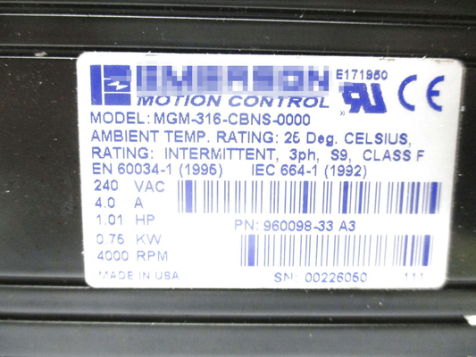 MGM-316-CBNS-0000 EMERSON 230VAC 4 Quadro 120 lb-em Cont Torque