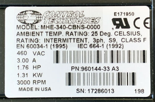 MHE-340-CBNS-0000 EMERSON Servomotor 460VAC 24VDC Conectores de travagem MS